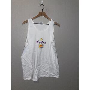 Vintage Montana Fish Shirt Graphic Sun White Tank Sleeveless Tee VTG 90s Large